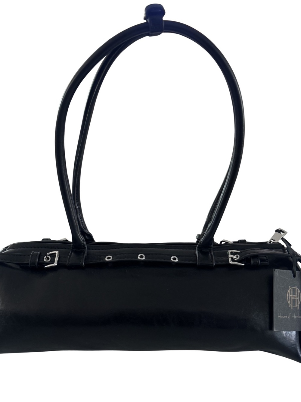 NWT House of Harlow 1960 Black Faux Leather Barrel Shoulder Bag Y2K - Picture 9 of 11